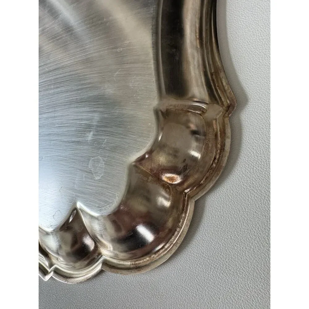 Gorham Heritage Silverplate Serving Tray YH14 Scalloped Gallery 15.5” x 11.5”